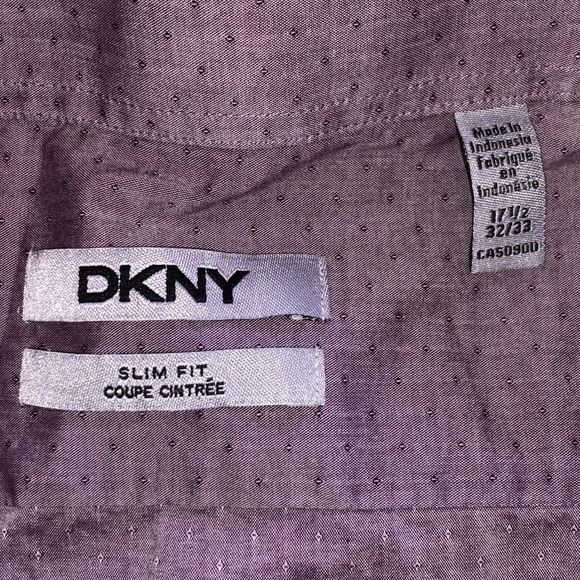 DKNY Slim Fit Mauve Polka Button Down, 17.5-32/33 - Picture 4 of 5